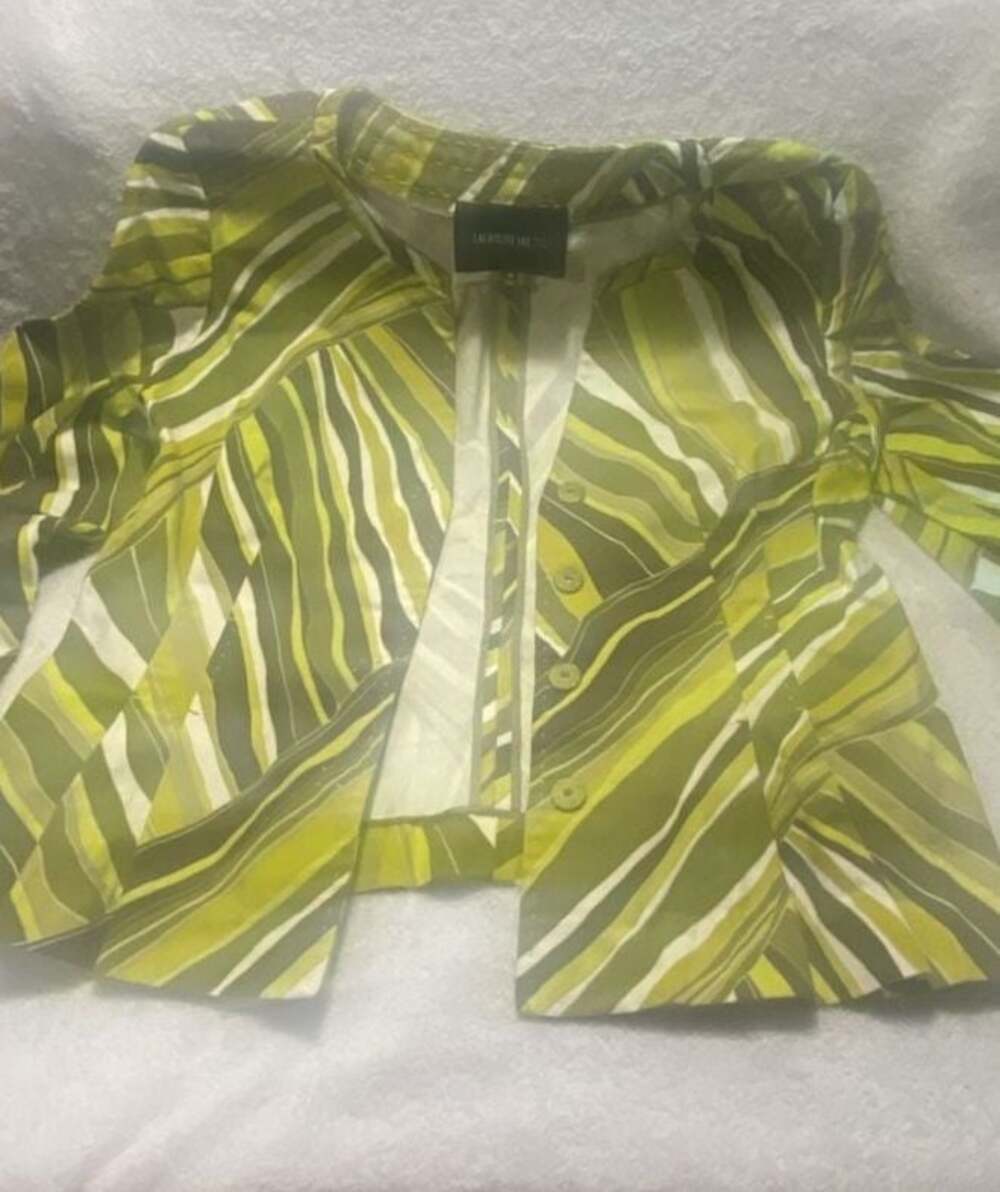Lafayette 148 New York Lime Green Striped Cotton Blazer Size 10